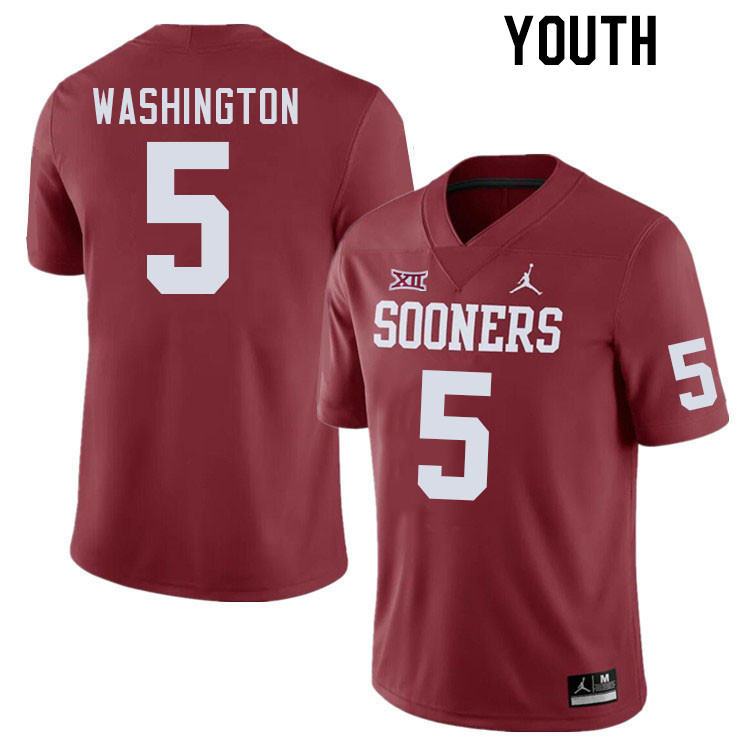 Youth #5 Woodi Washington Oklahoma Sooners College Football Jerseys Stitched-Crimson